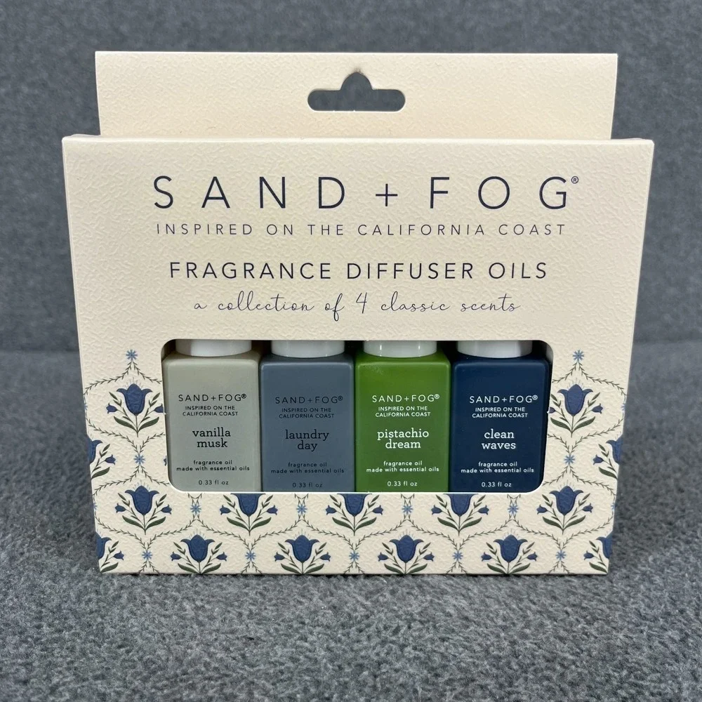 Sand + Fog Fragrance Diffuser Oils Set of 4 Vanilla Laundry Pistachio Clean wave